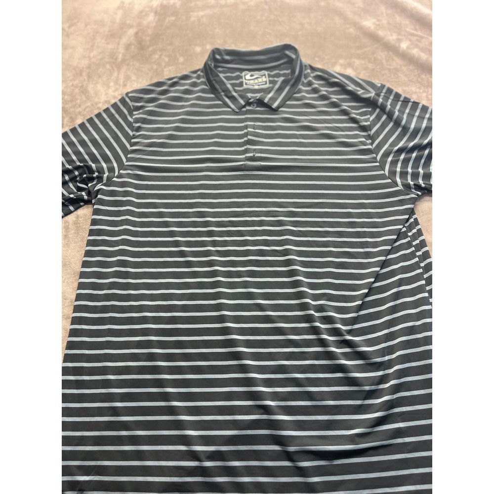 Drake Waterfowl Mens 3XL Polo Shirt Black Grey Striped‎ Short Sleeve Performance